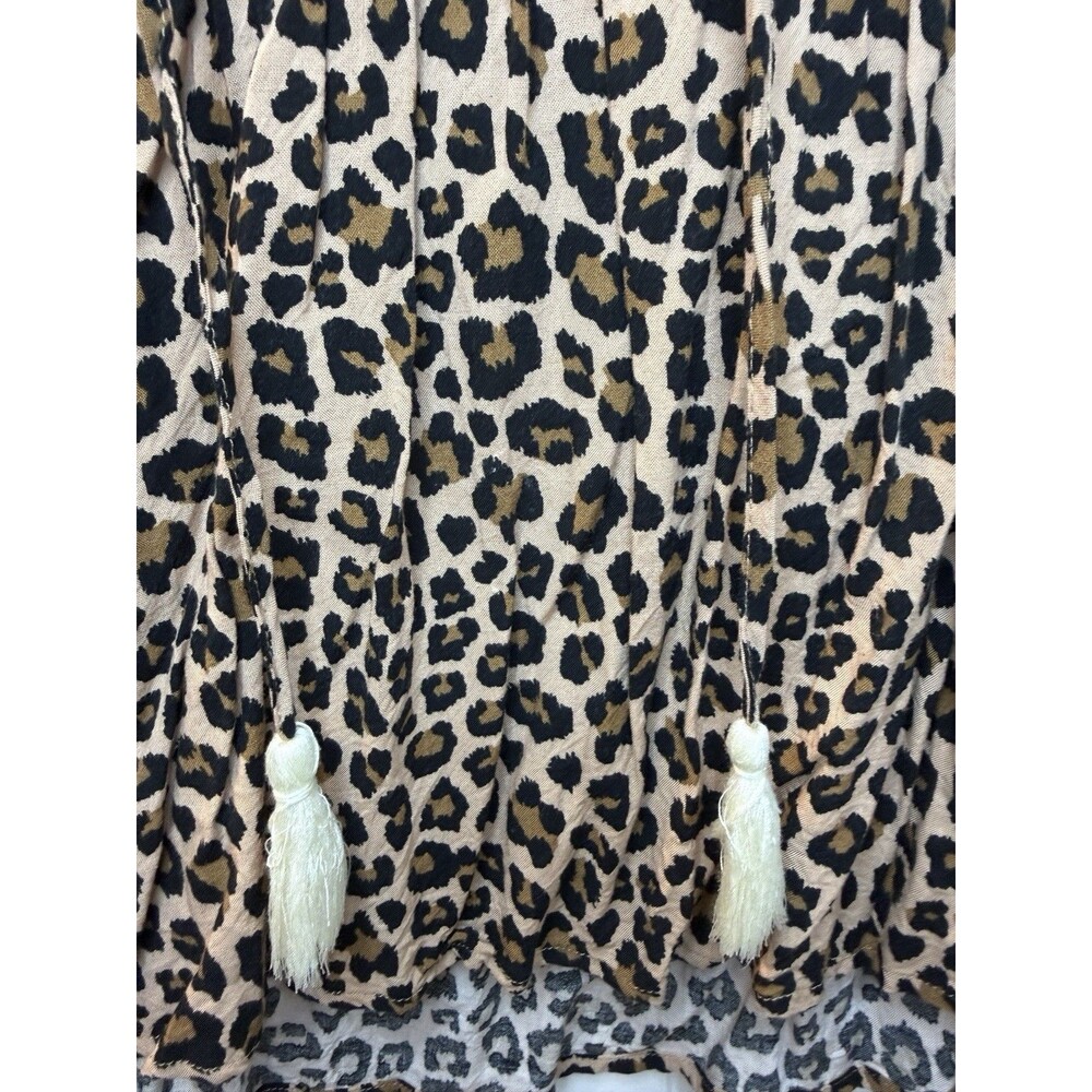 THML Leopard Print Embroidered Boho Top Women Large Tassel Flutter Sleeve - Picture 3 of 5
